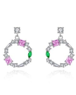 Wholesale 925 Sterling Silver Jewelry Amethyst Cubic Zirconia Hoop Earrings