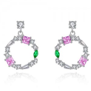 Wholesale 925 Sterling Silver Jewelry Amethyst Cubic Zirconia Hoop Earrings