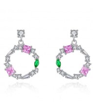 Wholesale 925 Sterling Silver Jewelry Amethyst Cubic Zirconia Hoop Earrings