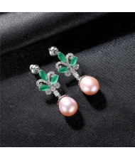 Luxurious Elegant Green Leaves Cubic Zirconia Wholesale 925 Sterling Silver Earrings - Purple