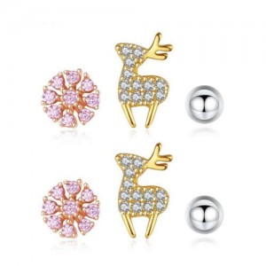 Wholesale 925 Sterling Silver Jewelry Set Plum Blossom and Deer Christmas Mini Earrings Set