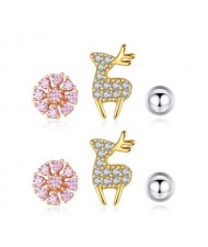Wholesale 925 Sterling Silver Jewelry Set Plum Blossom and Deer Christmas Mini Earrings Set