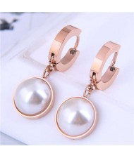 Wholesale Jewelry Classic Style Semicircle Pearl Pendant Titanium Steel Earrings - Rose Gold