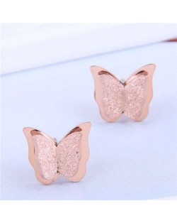 Wholesale Fashion Jewelry Style Three-dimensional Butterfly Matte Ear Studs - Rose Gold