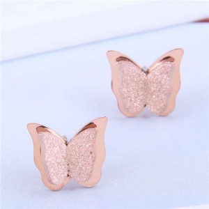 Wholesale Fashion Jewelry Style Three-dimensional Butterfly Matte Ear Studs - Rose Gold