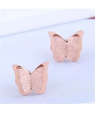 Wholesale Fashion Jewelry Style Three-dimensional Butterfly Matte Ear Studs - Rose Gold