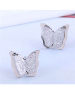 Wholesale Fashion Jewelry Style Three-dimensional Butterfly Matte Ear Studs - Silver