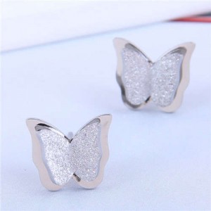 Wholesale Fashion Jewelry Style Three-dimensional Butterfly Matte Ear Studs - Silver