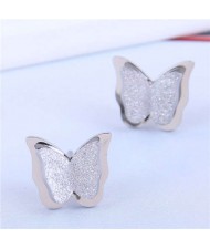 Wholesale Fashion Jewelry Style Three-dimensional Butterfly Matte Ear Studs - Silver