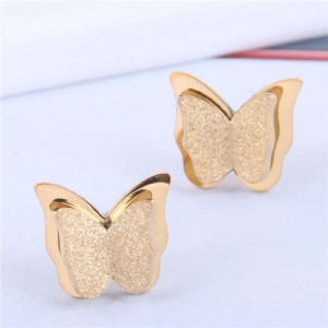 Wholesale Fashion Jewelry Style Three-dimensional Butterfly Matte Ear Studs - Golden