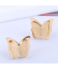 Wholesale Fashion Jewelry Style Three-dimensional Butterfly Matte Ear Studs - Golden