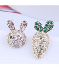Exquisite Bling Cubic Zirconia Rabbit and Carrot Asymmetric Design Wholesale Earrings - White
