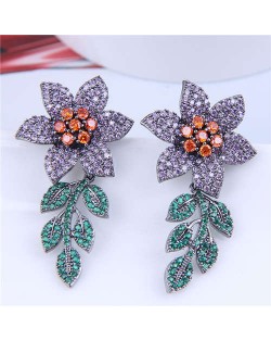 Bohemian Style Wholesale Jewelry Luxurious Bright Cubic Zirconia Blooming Flowers Earrings - Violet Orange