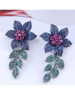 Bohemian Style Wholesale Jewelry Luxurious Bright Cubic Zirconia Blooming Flowers Earrings - Blue Rose