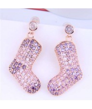 Glistening Two-color Stitching Unique Design Christmas Boots Wholesale Earrings - Pink Violet
