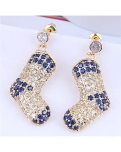 Glistening Two-color Stitching Unique Design Christmas Boots Wholesale Earrings - White Blue