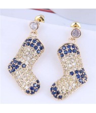 Glistening Two-color Stitching Unique Design Christmas Boots Wholesale Earrings - White Blue