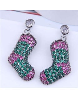 Glistening Two-color Stitching Unique Design Christmas Boots Wholesale Earrings - Green Rose