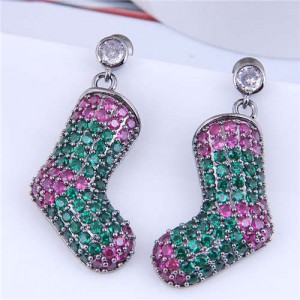 Glistening Two-color Stitching Unique Design Christmas Boots Wholesale Earrings - Green Rose