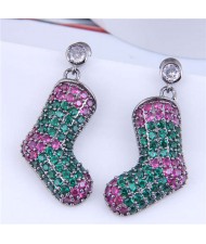 Glistening Two-color Stitching Unique Design Christmas Boots Wholesale Earrings - Green Rose