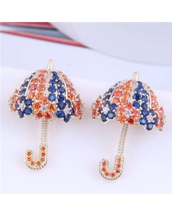 Dazzling Shining Cubic Zirconia Cute Umbrella Fashion Wholesale Jewelry Golden Earrings - Orange Blue