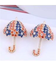 Dazzling Shining Cubic Zirconia Cute Umbrella Fashion Wholesale Jewelry Golden Earrings - Orange Blue