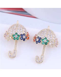 Dazzling Shining Cubic Zirconia Cute Umbrella Fashion Wholesale Jewelry Golden Earrings - White Colorful