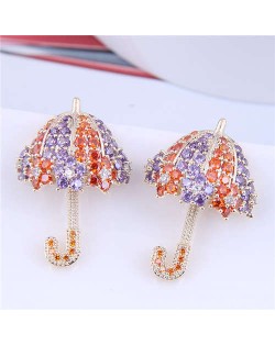 Dazzling Shining Cubic Zirconia Cute Umbrella Fashion Wholesale Jewelry Golden Earrings - Orange Lavender