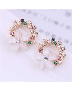 Colorful Rhinestone Embellished Sweet Lily Flower Wholesale Hoop Ear Studs