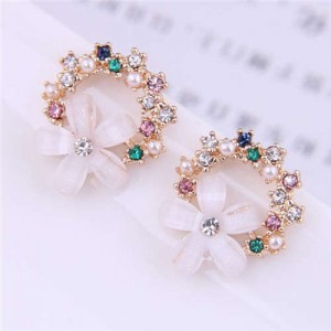 Colorful Rhinestone Embellished Sweet Lily Flower Wholesale Hoop Ear Studs