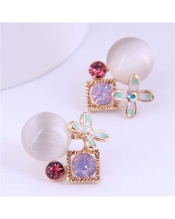 Korean Fashion Wholesale Jewelry Mini Flower and Opal Combo Women Earrings