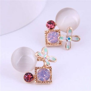 Korean Fashion Wholesale Jewelry Mini Flower and Opal Combo Women Earrings