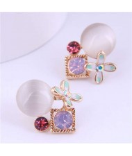 Korean Fashion Wholesale Jewelry Mini Flower and Opal Combo Women Earrings