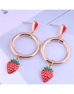 Exquisite Romantic Hoop with Red Strawberry Wholesale Drop Earrings