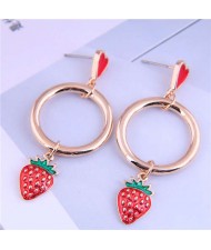 Exquisite Romantic Hoop with Red Strawberry Wholesale Drop Earrings