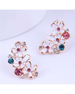 Lovely Fashion Jewelry Wholesale Bling Rhinestone Oil-spot Glaze Bloom Earrings