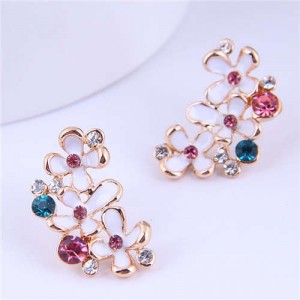 Lovely Fashion Jewelry Wholesale Bling Rhinestone Oil-spot Glaze Bloom Earrings