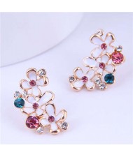 Lovely Fashion Jewelry Wholesale Bling Rhinestone Oil-spot Glaze Bloom Earrings