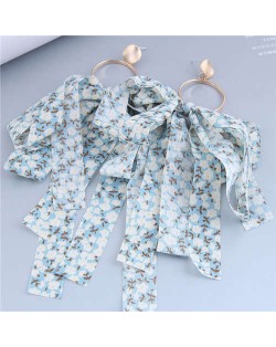 European and U.S Fashion Floral Cloth Tassel Long Wholesale Earrings - Blue