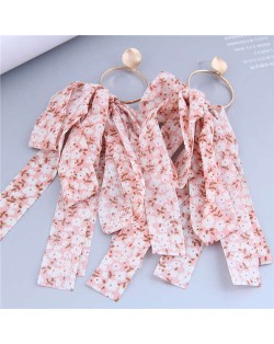 European and U.S Fashion Floral Cloth Tassel Long Wholesale Earrings - Pink