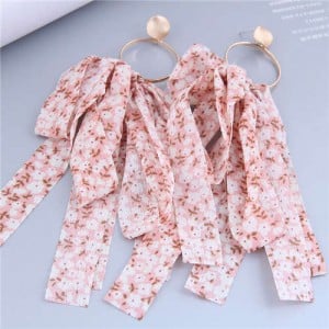 European and U.S Fashion Floral Cloth Tassel Long Wholesale Earrings - Pink