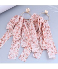 European and U.S Fashion Floral Cloth Tassel Long Wholesale Earrings - Pink