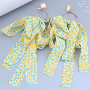 European and U.S Fashion Floral Cloth Tassel Long Wholesale Earrings - Yellow