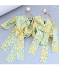 European and U.S Fashion Floral Cloth Tassel Long Wholesale Earrings - Yellow