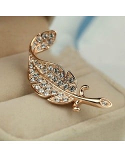 Rhinestone Inlaid Gorgeous Feather 18K Rose Gold Brooch