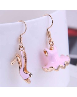 Romantic High Heels and Dress Asymmetric Design Wholesale Fashion Alloy Earrings - Pink