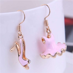 Romantic High Heels and Dress Asymmetric Design Wholesale Fashion Alloy Earrings - Pink