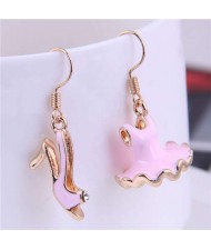 Romantic High Heels and Dress Asymmetric Design Wholesale Fashion Alloy Earrings - Pink