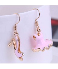 Romantic High Heels and Dress Asymmetric Design Wholesale Fashion Alloy Earrings - Pink