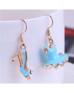 Romantic High Heels and Dress Asymmetric Design Wholesale Fashion Alloy Earrings - Blue